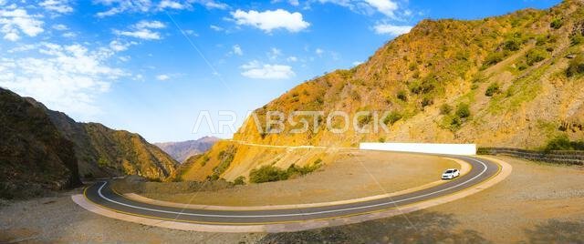 Panoramic view of a mountain road in Jizan, Saudi Arabia.
