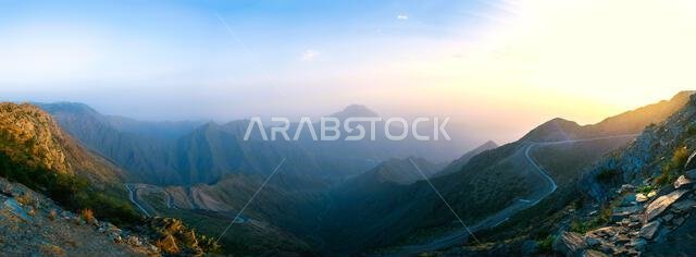 Panoramic view of a valley in Al Bahah, Saudi Arabia.