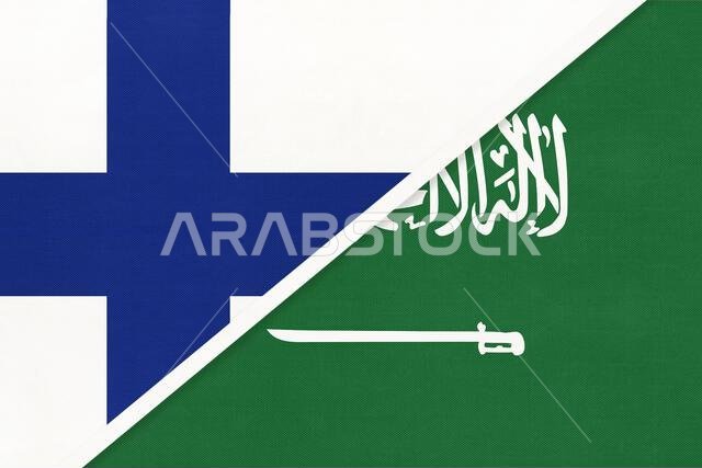 Finland and Saudi Arabia, symbol of country. Finnish vs Arabian national flags. Relationship and partnership between two countries.