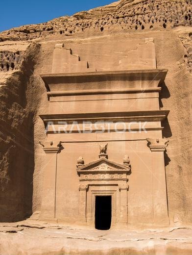 Facade skilfully carved tomb Jabal At Banat Hegra Saudi Arabia Facade skilfully carved tomb Jabal At Banat Hegra Saudi Arabia