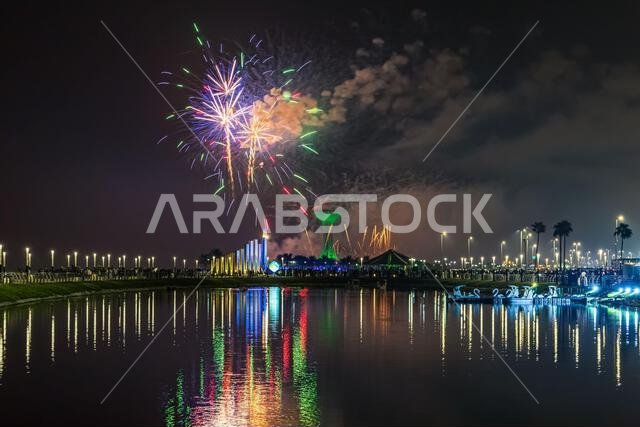 Fireworks at Al Khobar, Saudi Arabia September 23 2022 : National Day Celebration of Kingdom of Saudi Arabia.
