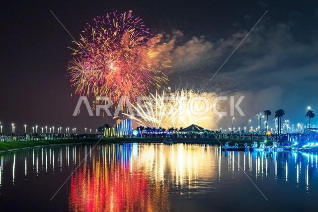 Fireworks at Al Khobar, Saudi Arabia September 23 2022 : National Day Celebration of Kingdom of Saudi Arabia.