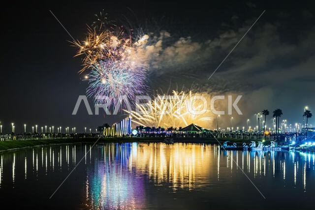 Fireworks at Al Khobar, Saudi Arabia September 23 2022 : National Day Celebration of Kingdom of Saudi Arabia.