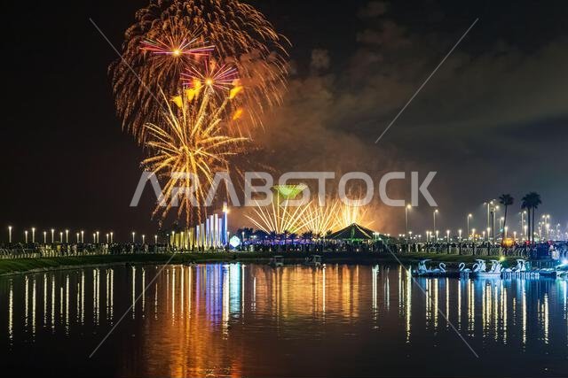 Fireworks at Al Khobar, Saudi Arabia September 23 2022 : National Day Celebration of Kingdom of Saudi Arabia. Fireworks at Al Khobar, Saudi Arabia September 23 2022 : National Day Celebration of Kingdom of Saudi Arabia.