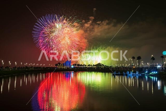Fireworks at Al Khobar, Saudi Arabia September 23 2022 : National Day Celebration of Kingdom of Saudi Arabia.