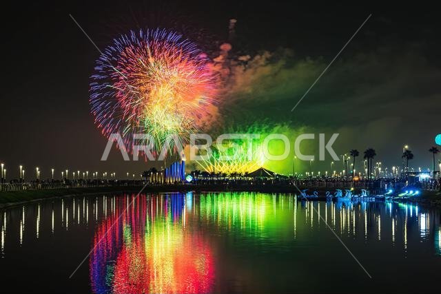 Fireworks at Al Khobar, Saudi Arabia September 23 2022 : National Day Celebration of Kingdom of Saudi Arabia.