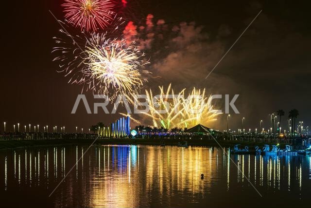 Fireworks at Al Khobar, Saudi Arabia September 23 2022 : National Day Celebration of Kingdom of Saudi Arabia.