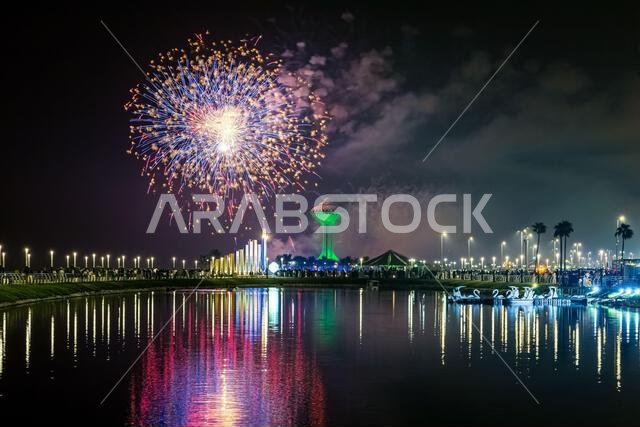 Fireworks at Al Khobar, Saudi Arabia September 23 2022 : National Day Celebration of Kingdom of Saudi Arabia.