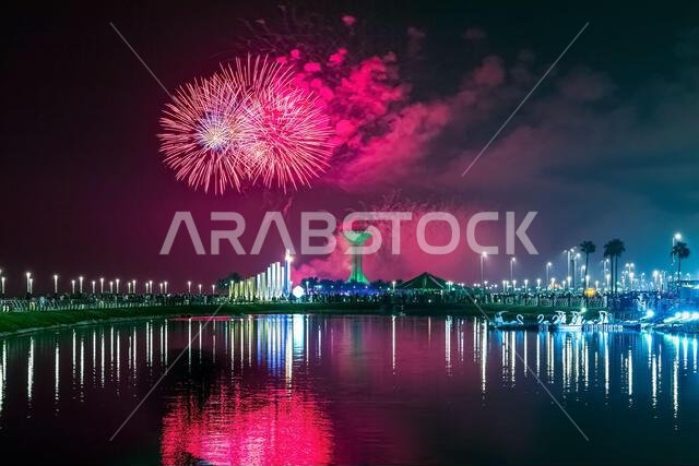 Fireworks at Al Khobar, Saudi Arabia September 23 2022 : National Day Celebration of Kingdom of Saudi Arabia. Fireworks at Al Khobar, Saudi Arabia September 23 2022 : National Day Celebration of Kingdom of Saudi Arabia.