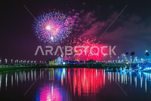 Fireworks at Al Khobar, Saudi Arabia September 23 2022 : National Day Celebration of Kingdom of Saudi Arabia. Fireworks at Al Khobar, Saudi Arabia September 23 2022 : National Day Celebration of Kingdom of Saudi Arabia.