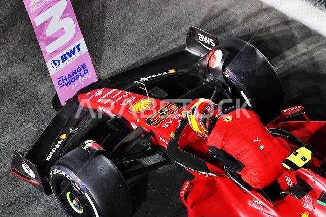 Jeddah, Saudi Arabia. 27th Mar, 2022. Thhird placed Carlos Sainz Jr (ESP) Ferrari F1-75 in parc ferme. Saudi Arabian Grand Prix, Sunday 27th March 2022. Jeddah, Saudi Arabia. Credit: James Moy/Alamy Live News