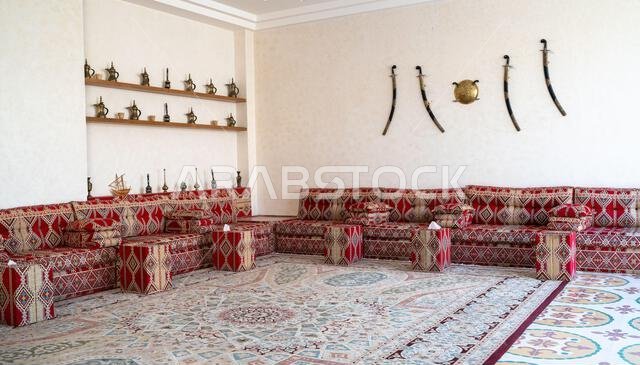 Display of Arabic majlis at a hall.