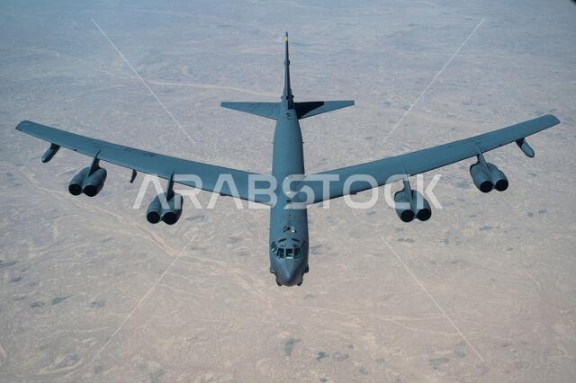 A U.S. Air Force B-52H Stratofortress flies above the Kingdom of Saudi Arabia, March 29, 2022. The presence of the B-52H showcases U.S. Central Command's ability to deliver combat airpower at a moment's notice, as well as its commitment to partners and regional security. (U.S. Air Force photo by Staff Sgt. Joseph Pick)