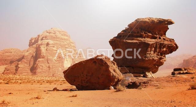 Intricately carved limestone cliffs of Wadi Rum desert, Jordan
