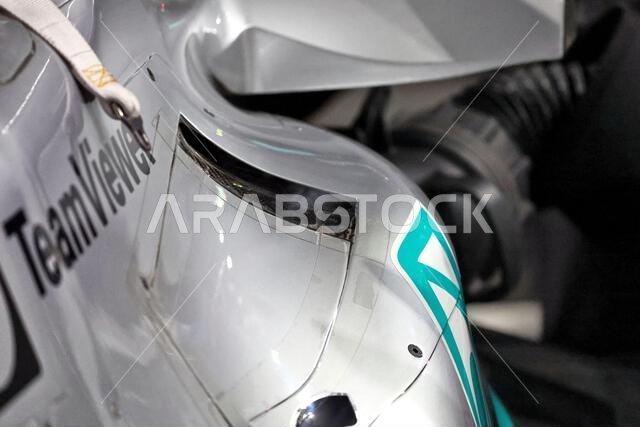 George Russell (GBR) Mercedes AMG F1 W13 - sidepod detail on the grid. 27.03.2022. Formula 1 World Championship, Rd 2, Saudi Arabian Grand Prix, Jeddah, Saudi Arabia, Race Day.  Photo credit should read: XPB/Press Association Images.