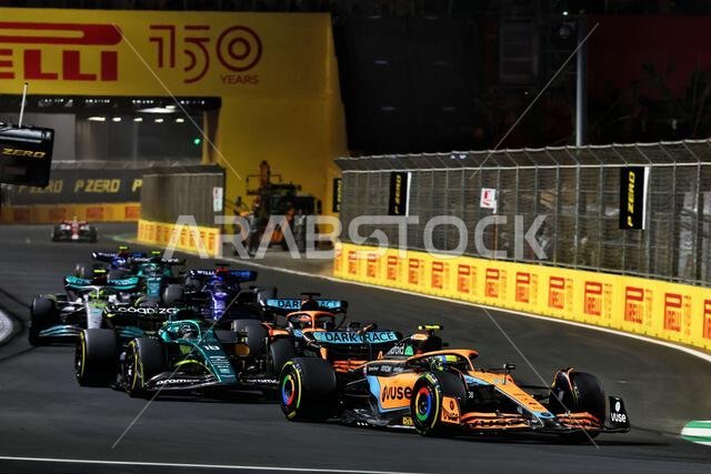 Lando Norris (GBR) McLaren MCL36 at the start of the race. 27.03.2022. Formula 1 World Championship, Rd 2, Saudi Arabian Grand Prix, Jeddah, Saudi Arabia, Race Day.  Photo credit should read: XPB/Press Association Images.