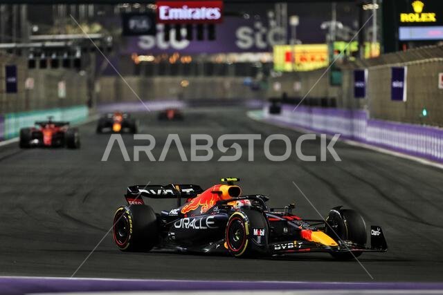 Sergio Perez (MEX) Red Bull Racing RB18. 27.03.2022. Formula 1 World Championship, Rd 2, Saudi Arabian Grand Prix, Jeddah, Saudi Arabia, Race Day.  Photo credit should read: XPB/Press Association Images.