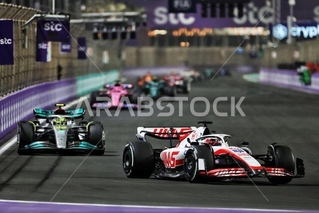 جدة، المملكة العربية السعودية. ٢٧ مارس ٢٠٢٢. كيفن ماغنوسن (الدنمارك) هاس VF-٢٢. ٢٧/٠٣/٢٠٢٢. بطولة العالم للفورمولا ١، الجولة الثانية، جائزة السعودية الكبرى، جدة، المملكة العربية السعودية، يوم السباق. حقوق الصورة محفوظة لـ: XPB/Press Association Images. المصدر: XPB Images Ltd/Alamy Live News