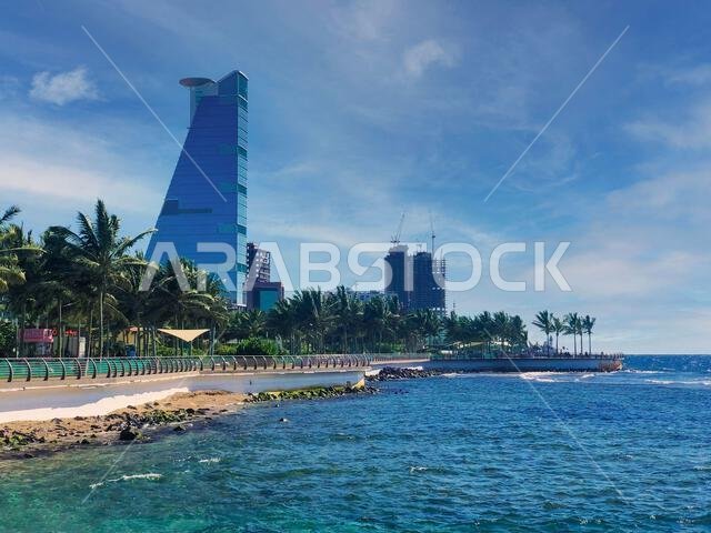 View of  Jeddah skyscrapers from the public beach Premium Photo