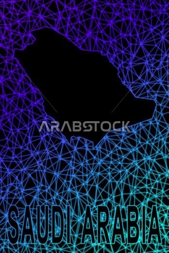 خريطة المملكة العربية السعودية، خريطة خطية متعددة الأضلاع، خريطة ملونة حديثة