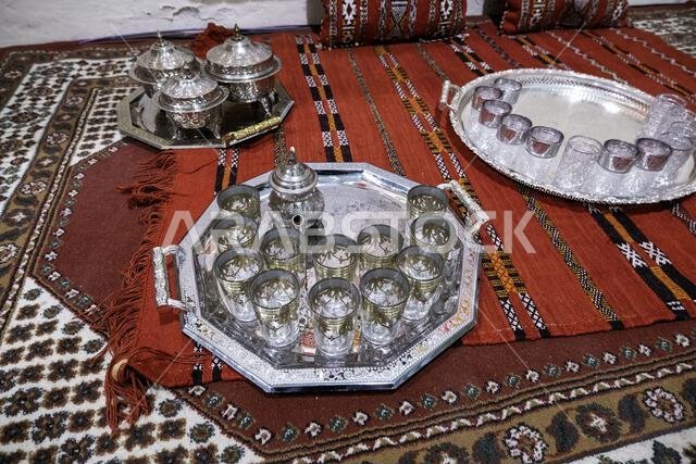 Arab tea cups in tea, hospitality and commerce