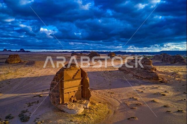 Saudi Arabia, Al Madinah Region, AlUla or Al Ula, Nabatean Tomb In Hegra (Madain Saleh) Archaeologic Site, Lihyan tomb or Qasr Al Farid