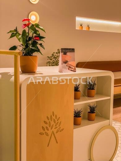 Vertical shot of an interior design of Ashjar cafe in Riyadh, Saudi Arabia