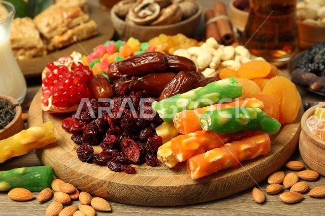 Concept of Ramadan Kareem food, close up