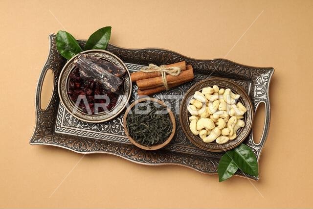 Concept of Ramadan Kareem food, top view