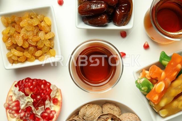 Concept of Ramadan Kareem food, top view