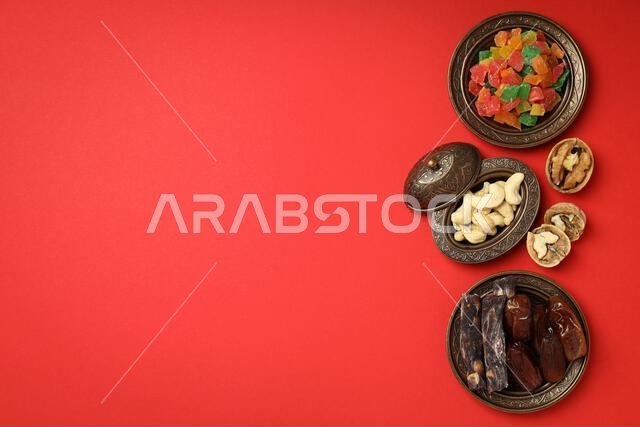Concept of Ramadan food, space for text
