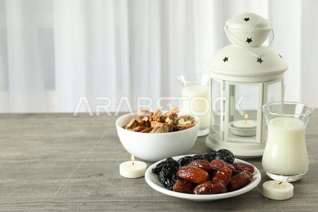 Concept of Ramadan food, space for text