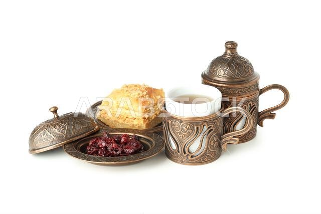 Concept of Ramadan Kareem food isolated on white background