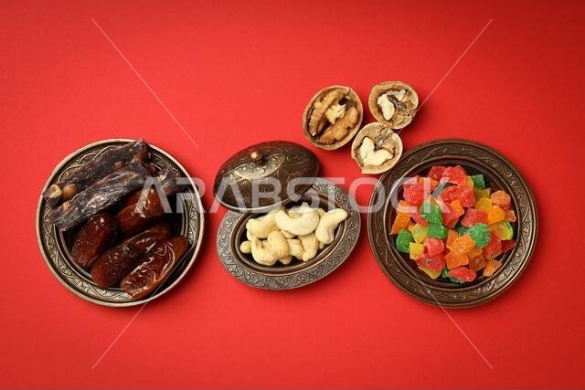 Concept of Ramadan Kareem food, top view