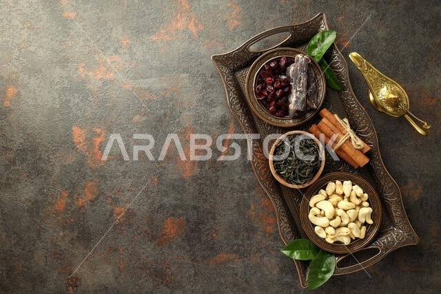 Concept of Ramadan food, space for text