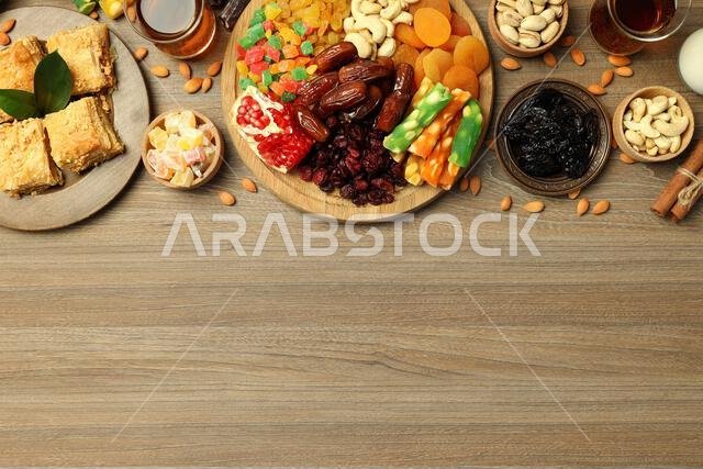 Concept of Ramadan food, space for text