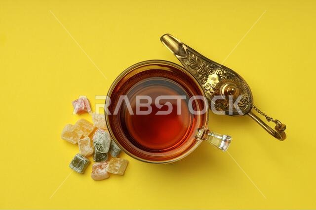 Concept of Ramadan Kareem food, top view
