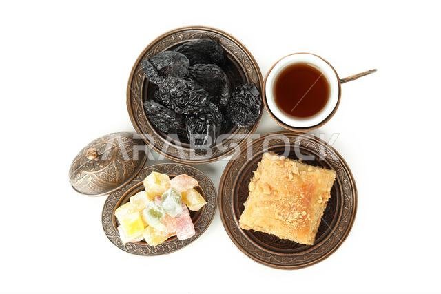 Ramadan Kareem food isolated on white background