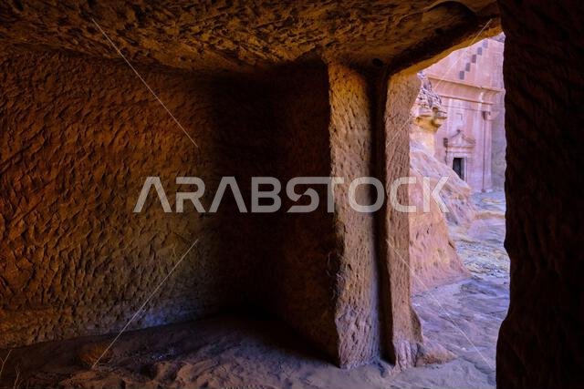Saudi Arabia, Al Madinah Region, AlUla or Al Ula, Nabatean Tomb In Hegra (Madain Saleh) Archaeologic Site,  Jabal AlKhuraymat tomb