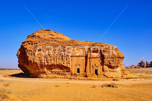 Saudi Arabia, Al Madinah Region, AlUla or Al Ula, Nabatean Tomb In Hegra (Madain Saleh) Archaeologic Site,  Jabal AlAhmar tomb
