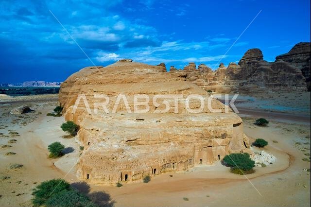 Saudi Arabia, Al Madinah Region, AlUla or Al Ula, Nabatean Tomb In Hegra (Madain Saleh) Archaeologic Site,  Jabal AlBanat tomb