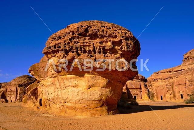 Saudi Arabia, Al Madinah Region, AlUla or Al Ula, Nabatean Tomb In Hegra (Madain Saleh) Archaeologic Site,  Jabal AlKhuraymat tomb