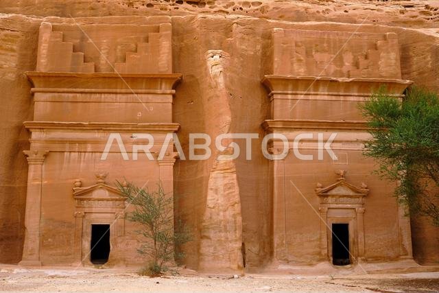 Saudi Arabia, Al Madinah Region, AlUla or Al Ula, Nabatean Tomb In Hegra (Madain Saleh) Archaeologic Site,  Jabal AlBanat tomb