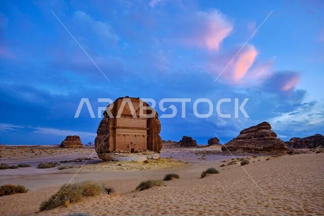 Saudi Arabia, Al Madinah Region, AlUla or Al Ula, Nabatean Tomb In Hegra (Madain Saleh) Archaeologic Site, Lihyan tomb or Qasr Al Farid