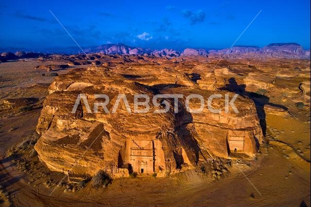 Saudi Arabia, Al Madinah Region, AlUla or Al Ula, Nabatean Tomb In Hegra (Madain Saleh) Archaeologic Site,  Jabal AlKhuraymat tomb