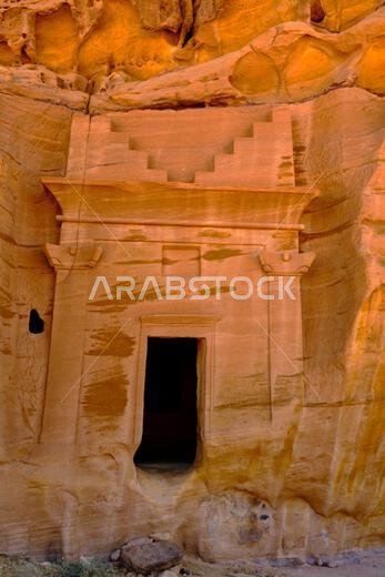 Saudi Arabia, Al Madinah Region, AlUla or Al Ula, Nabatean Tomb In Hegra (Madain Saleh) Archaeologic Site,  Jabal AlAhmar tomb