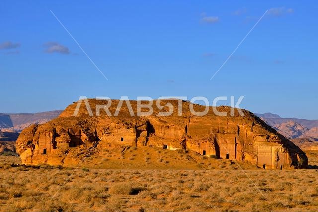 Saudi Arabia, Al Madinah Region, AlUla or Al Ula, Nabatean Tomb In Hegra (Madain Saleh) Archaeologic Site,  Jabal AlAhmar tomb