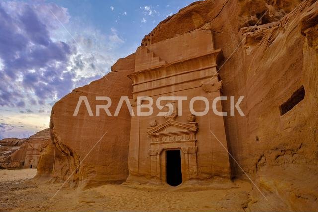 Saudi Arabia, Al Madinah Region, AlUla or Al Ula, Nabatean Tomb In Hegra (Madain Saleh) Archaeologic Site,  Jabal AlKhuraymat tomb