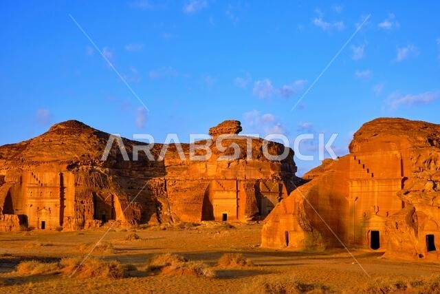 Saudi Arabia, Al Madinah Region, AlUla or Al Ula, Nabatean Tomb In Hegra (Madain Saleh) Archaeologic Site,  Jabal AlKhuraymat tomb