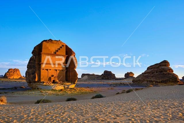 Saudi Arabia, Al Madinah Region, AlUla or Al Ula, Nabatean Tomb In Hegra (Madain Saleh) Archaeologic Site, Lihyan tomb or Qasr Al Farid
